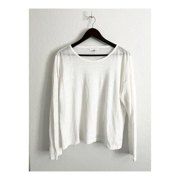 Eskandar Long Sleeve Boat Neck Linen Tee Top White One Size/ Small Medium - Picture 2 of 7
